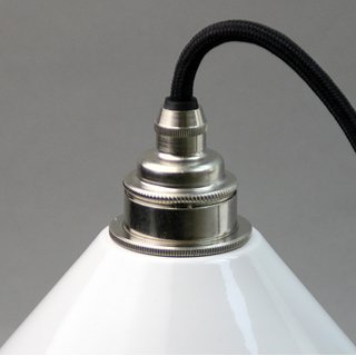 Lampenschirm wei Textilkabel-Pendel schwarz mit E27 Vintage Metall-Fassung