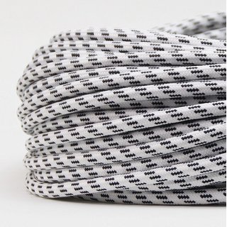 Textilkabel Stoffkabel schwarz-wei 3-adrig 3x0,75 Zug-Pendelleitung S03RT-F 3G0,75 
