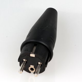 PVC Schutzkontakt-Stecker Gummistecker schwarz 250V/16A spritzwassergeschtzt IP44