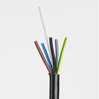 PVC Lampenkabel Rundkabel schwarz 5-adrig 5x0,75mm mit Stahlseil