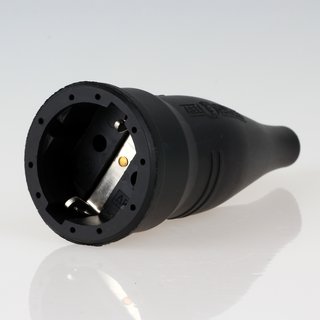 PVC Schutzkontakt-Kupplung Gummikupplung schwarz 250V/16A spritzwassergeschtzt IP44