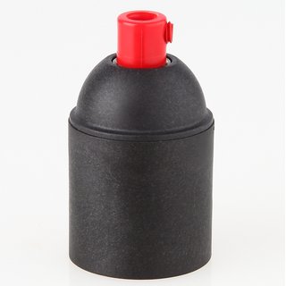 E27 Kunststoff Fassung schwarz ohne Auengewinde mit Zugentlaster rot