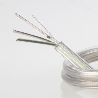 PVC Lampenkabel Rundkabel transparent 3-adrig, 3x0,75mm mit integriertem Stahlseil als Zugentlastung