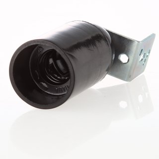 E14 Kunststoff Fassung schwarz ohne Auengewinde mit Metall-Winkel