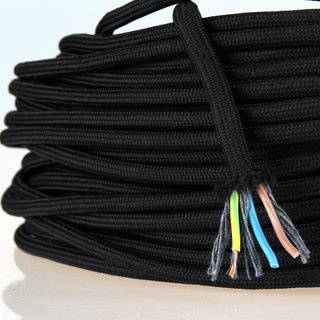 Textilkabel Stoffkabel schwarz 3-adrig 3x0,75 Zug-Pendelleitung S03RT-F 3G0,75