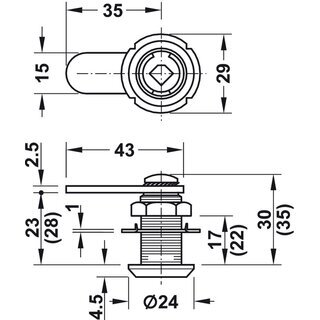 Hfele Symo Hebelverschluss Trdicke 17mm mit Schliehebel gerade