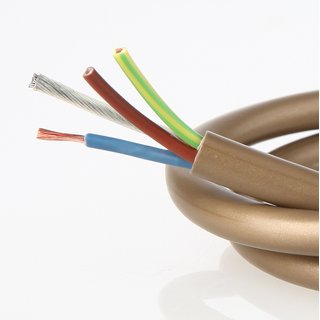 PVC Lampenkabel Rundkabel gold 3-adrig, 3Gx0,75mm mit integriertem Stahlseil als Zugentlastung