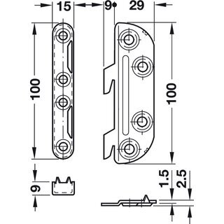 Hfele Bettverbinder 100mm mit gekrpftem Haken- und Schlieteil blau verzinkt