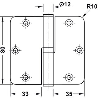 Hfele Aufschraubband Scharnier 80 x 82 mm Edelstahl matt Anschlag rechts