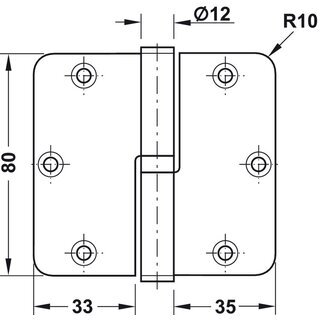 Hfele Aufschraubband Scharnier 80x82mm Edelstahl matt Anschlag rechts