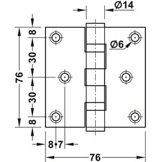 Hfele Aufschraubband Scharnier 76x76mm Edelstahl messingfarben Anschlag links rechts