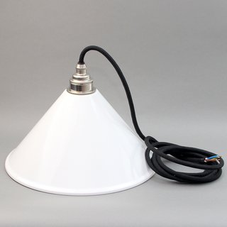 Lampenschirm weiß Textilkabel-Pendel schwarz mit E27 Vintage Metall-Fassung