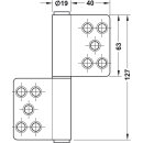 Häfele Aufschraubband Scharnier 127 mm Edelstahl matt Anschlag links/rechts