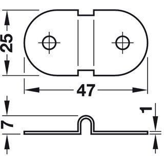 Hfele Plattengriff fr Zargentische aus Stahl 47x25mm vernickelt