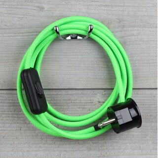 Textilkabel Anschlussleitung 2-5m neon-grn Schalter u. Schutzkontakt Winkelstecker