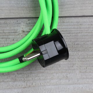 Textilkabel Anschlussleitung 2-5m neon-grn Schalter u. Schutzkontakt Winkelstecker