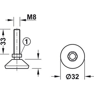 Hfele M8 Verstellschraube Regulierschraube Stellschraube Stellfu Mbelfu mit Kugelgelenk 33mm
