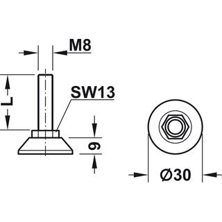 Hfele M8 Verstellschraube Regulierschraube Stellschraube Stellfu Mbelfu mit Kunststoff Futeller 30mm
