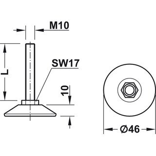 Hfele M10 Verstellschraube Regulierschraube Stellschraube Stellfu Mbelfu mit Kunststoff Futeller 50mm