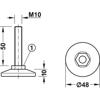 Hfele M10 Verstellschraube Regulierschraube Stellschraube Stellfu Mbelfu mit Kunststoff Futeller drehbar 50mm
