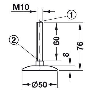 Hfele M10 Verstellschraube Regulierschraube Stellschraube Stellfu Mbelfu drehbar mit Edelstahl-Futeller 60mm