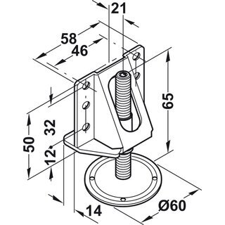 Hfele M12 Sockelhhenversteller Regulierfu Stellschraube Stellfu Mbelfu 65mm mit Auflagewinkel zum Schrauben