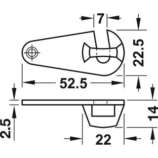 Hfele Schliehaken Haken-Verschluss Metall vernickelt zum Schrauben 53mm fr Zargentische, Tisch-Einlegeplatten