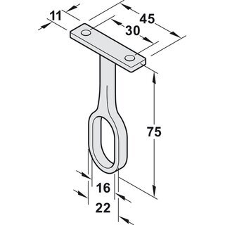 Hfele Mittel-Deckentrger Halterung aluminiumfarben oval 30x15mm fr Schrankrohre Schrankstangen Kleiderstangen