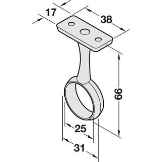 Hfele Mittel-Deckentrger Halterung vernickelt rund 25mm fr Schrankrohre Schrankstangen Kleiderstangen