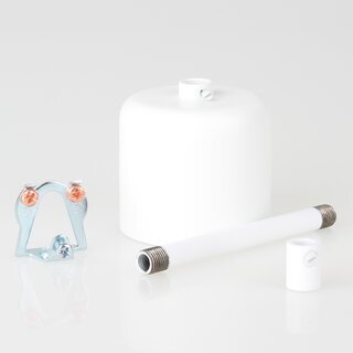 Lampen-Baldachin 62x63mm Metall wei mit Pendelrohr & Zugentlaster