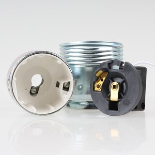 E27 Lampenfassung mit Zugschalter Metall glanzverzinkt M10x1 ohne Auengewinde