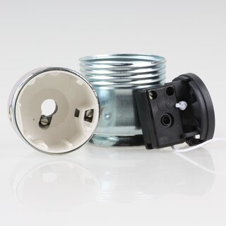 E27 Lampenfassung mit Zugschalter Metall glanzverzinkt M10x1 ohne Auengewinde