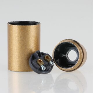 E14 Lampenfassung Bakelit-Optik Gold mit Glattmantel M10x1 IG