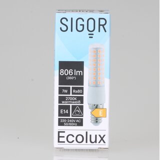 Sigor E14 LED Rhrenlampe klar 7W (60W) 2700K warmwei 806lm dimmbar