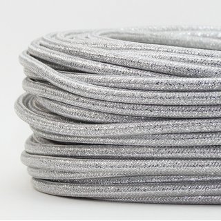 Textilkabel Stoffkabel silber metallic 3-adrig 3x0,75 Gummischlauchleitung 3G 0,75 H03VV-F textilummantelt