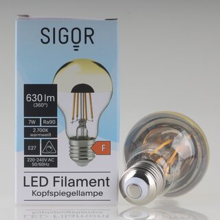 Sigor E27 LED Filament Kopfspiegellampe gold 7W(=50W) 220-240V 630 lm 2700K warmwei dimmbar