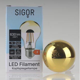 Sigor E27 LED Filament Kopfspiegellampe gold 7W(=50W) 220-240V 630 lm 2700K warmwei dimmbar