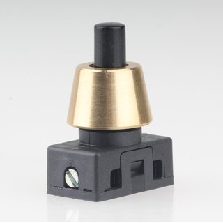 Lampen Einbau-Druckschalter schwarz mit M10x1 Schrgmutter glatt Messing roh 250V/2A 1-polig
