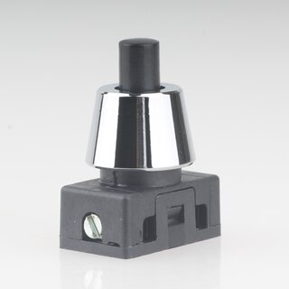 Lampen Einbau-Druckschalter schwarz mit M10x1 Schrgmutter glatt Messing verchromt 250V/2A 1-polig