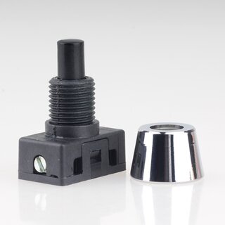 Lampen Einbau-Druckschalter schwarz mit M10x1 Schrgmutter glatt Messing verchromt 250V/2A 1-polig