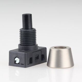 Lampen Einbau-Druckschalter schwarz mit M10x1 Schrgmutter glatt Edelstahloptik 250V/2A 1-polig