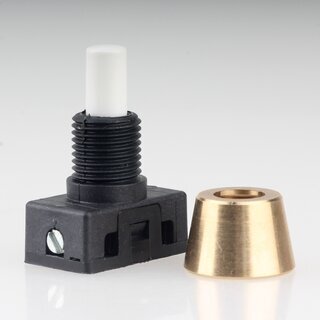 Lampen Einbau-Druckschalter wei mit M10x1 Schrgmutter glatt Messing roh 250V/2A 1-polig