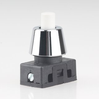 Lampen Einbau-Druckschalter wei mit M10x1 Schrgmutter glatt Messing verchromt 250V/2A 1-polig