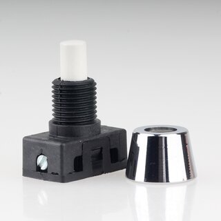 Lampen Einbau-Druckschalter wei mit M10x1 Schrgmutter glatt Messing verchromt 250V/2A 1-polig
