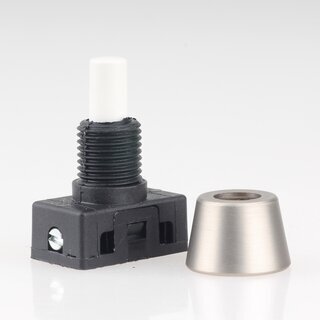 Lampen Einbau-Druckschalter wei mit M10x1 Schrgmutter glatt Edelstahloptik 250V/2A 1-polig