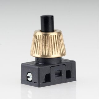 Lampen Einbau-Druckschalter schwarz mit M10x1 Schrgmutter gerndelt Messing roh 250V/2A 1-polig