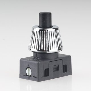 Lampen Einbau-Druckschalter schwarz mit M10x1 Schrgmutter gerndelt Messing verchromt 250V/2A 1-polig