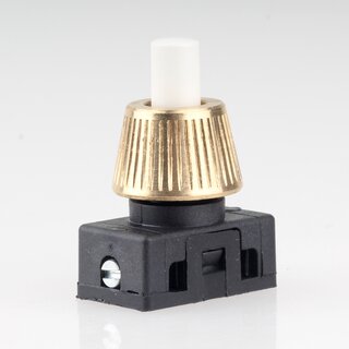 Lampen Einbau-Druckschalter wei mit M10x1 Schrgmutter gerndelt Messing roh 250V/2A 1-polig