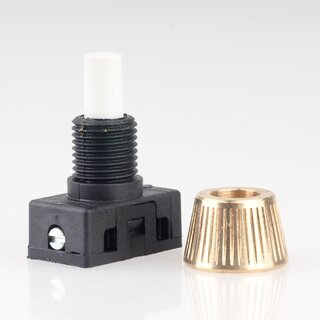Lampen Einbau-Druckschalter wei mit M10x1 Schrgmutter gerndelt Messing roh 250V/2A 1-polig