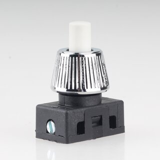 Lampen Einbau-Druckschalter wei mit M10x1 Schrgmutter gerndelt Messing verchromt 250V/2A 1-polig